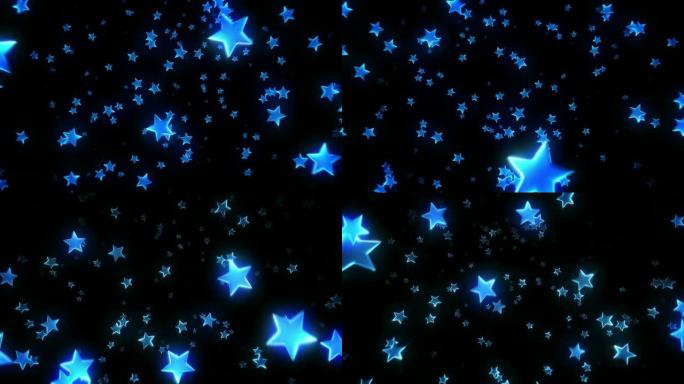 五颜六色的星星经过。蓝色。可循环。3D动画。
