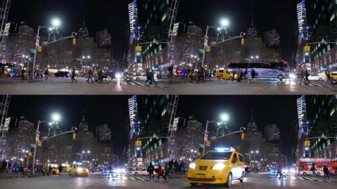 纽约之夜纽约夜生活街道纽约上下班高峰期