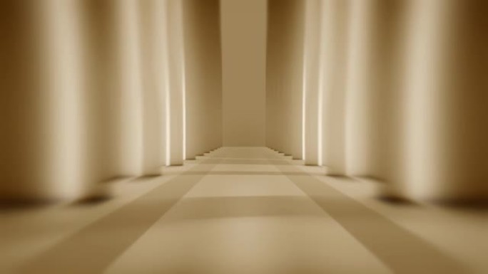 飞过未来主义的隧道。(可循环) 慢动作中的抽象3D动画。照明走廊的概念，室内设计，太空船，科学，技术