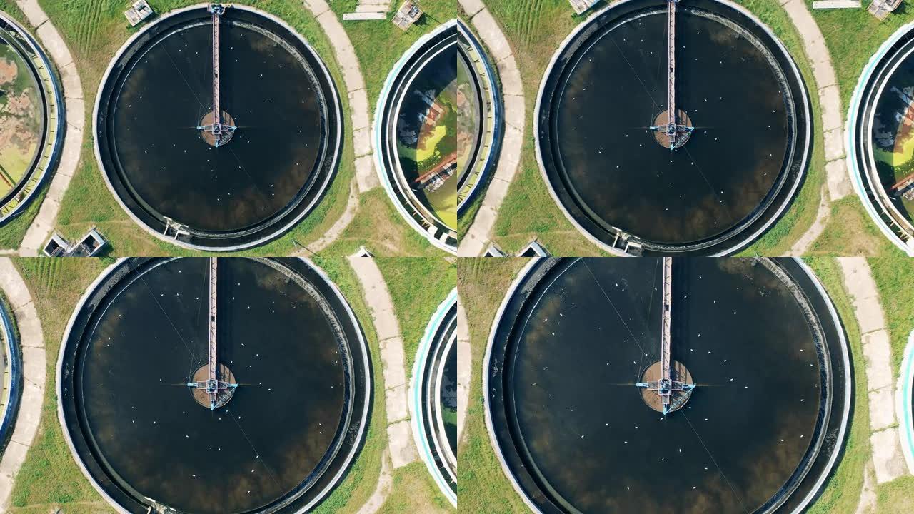 污水处理厂大型水库的俯视图