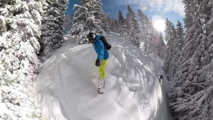 自拍照: 在一个完美的晴天，寒假滑雪的家伙的酷炫镜头。