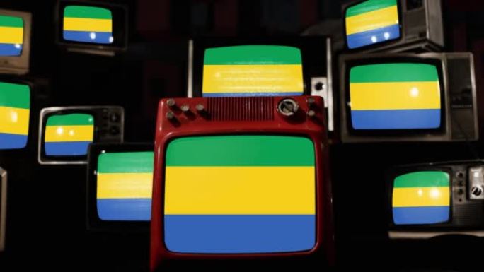 加蓬国旗和老式电视。4k分辨率。