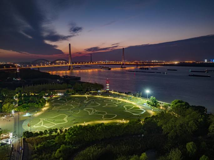 南京鱼嘴湿地公园夜景航拍延时