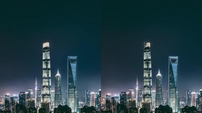 夜间/中国上海天际线的T/L鸟瞰图