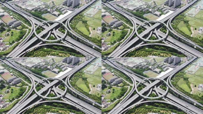 高速公路路口俯视图的无人机镜头