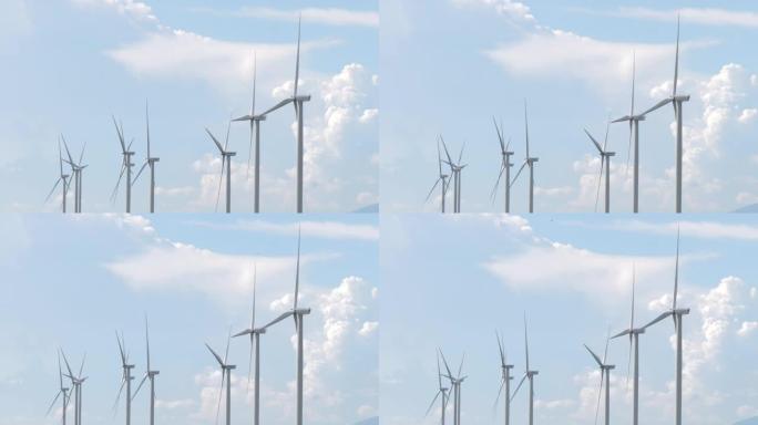风力涡轮机，可再生电能。