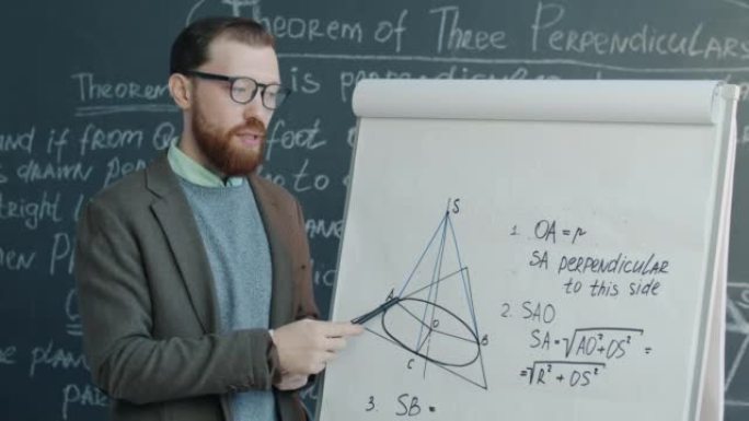 大学数学老师的肖像在挂图上指着图纸讲话并在线观看相机教学