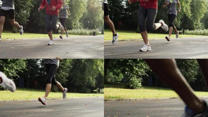 一群年轻朋友一起在公园慢跑的4k视频片段