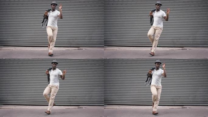 舞蹈循环非裔美国人在街上跳舞，用有趣的舞蹈庆祝4k