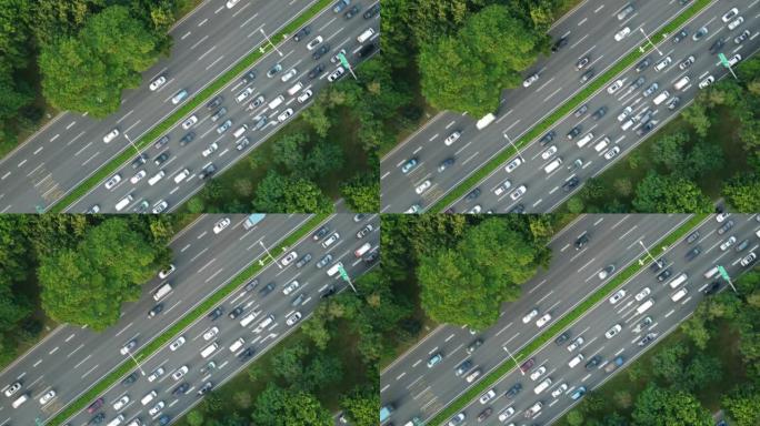 无人机鸟瞰上海城市繁忙道路