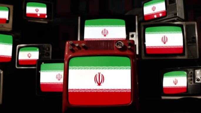伊朗国旗和老式电视。4k分辨率。