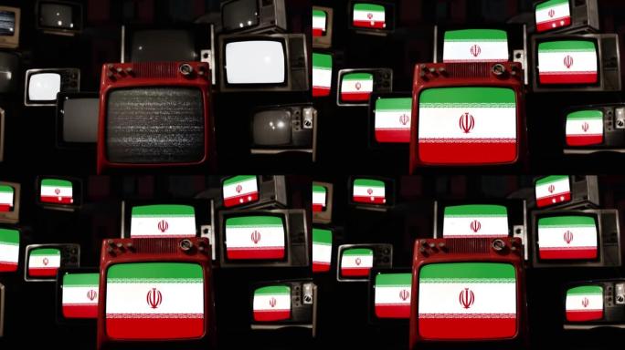 伊朗国旗和老式电视。4k分辨率。