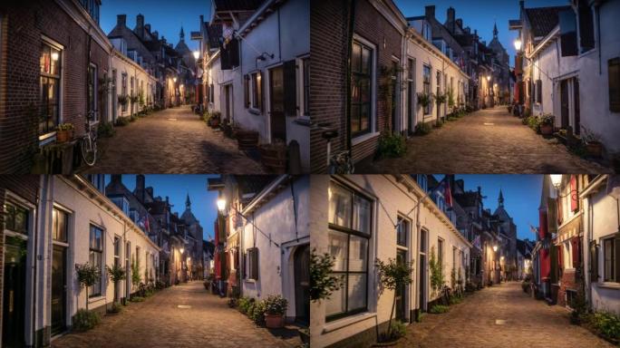 荷兰阿默斯福特的老城街道和房屋 -- 跟踪镜头