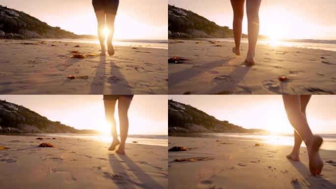 一名妇女在海滩上漫步的4k录像