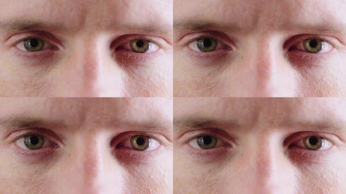 面部宏观，眼睛和视力的人在验光检查或医学测试的眼睛护理，健康和保健。变焦，特写和男性眼球眨眼，用隐形