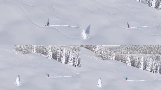 无人机: 风景优美的无人机拍摄了一名女性滑雪旅行车周围的寒冷景观。
