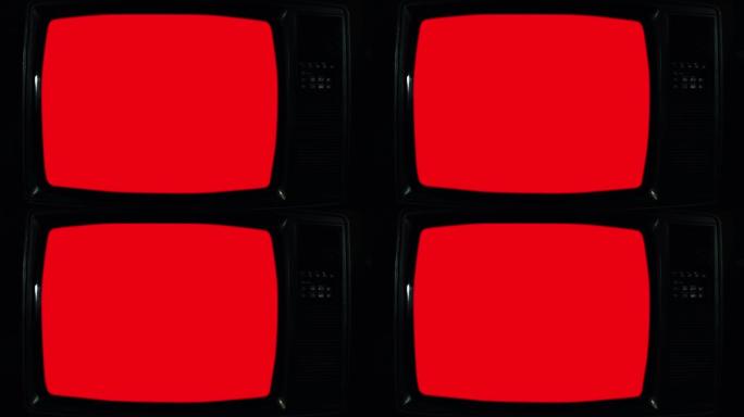 旧复古电视打开红色色度屏幕。