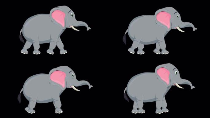 步行大象卡通动画 (透明背景/ProRes 4444) 的概念动物，野生动物，游戏，返校，3d动画，