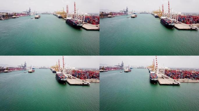 集装箱货运船码头工业港航拍