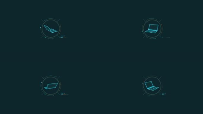 圆形HUD元素中笔记本电脑的循环动画。