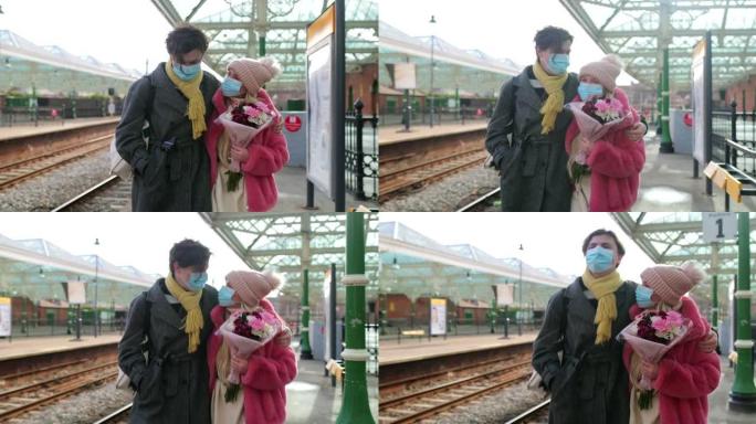 在火车站开会外国人情侣约会火车站月台视频