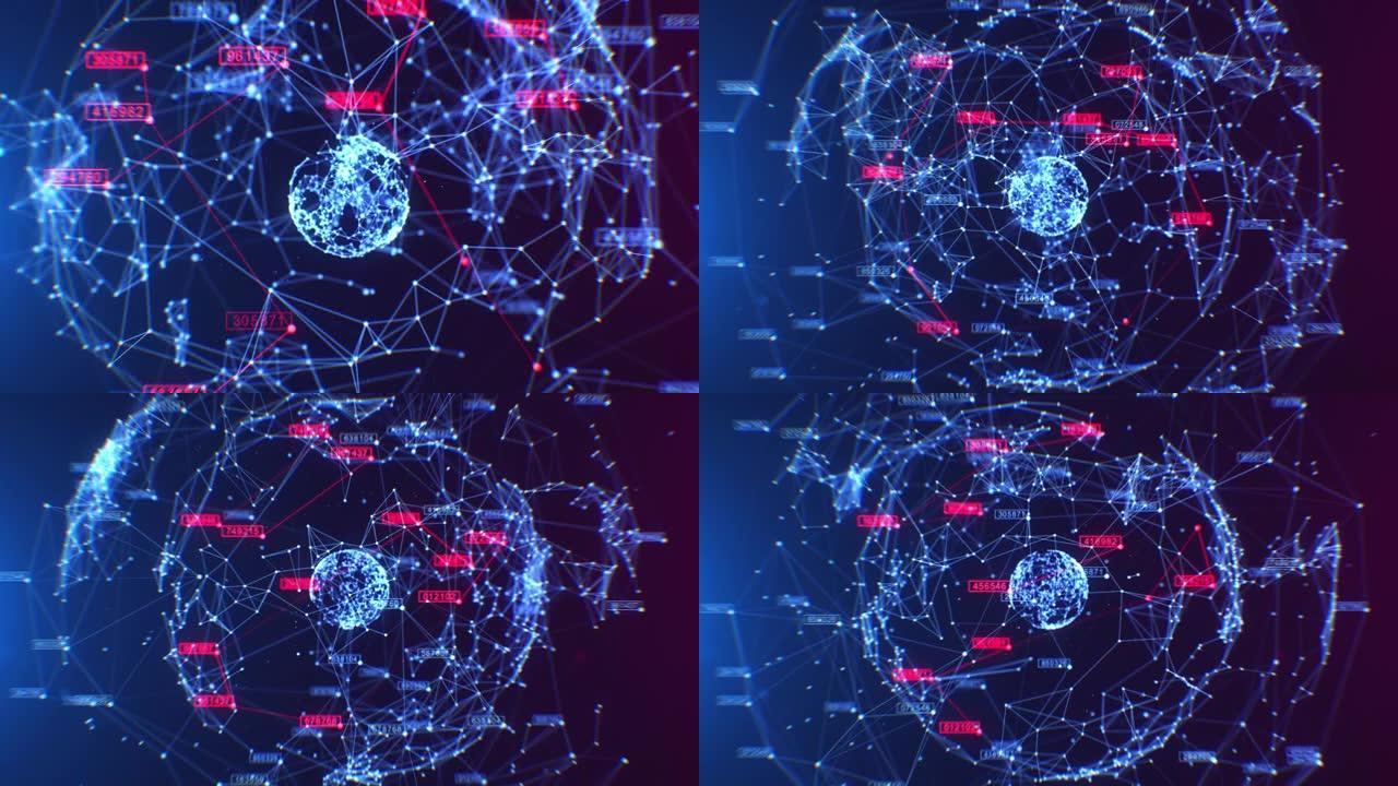 美丽的全球商业网络在抽象空间中成长。技术网格球体旋转相机缩小的现代3d动画。经济和金融概念。