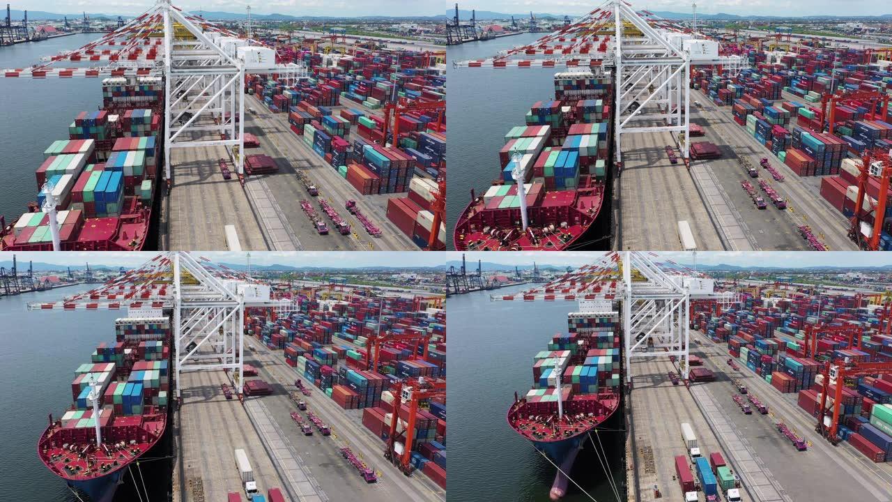 集装箱船的鸟瞰图保税区港口码头海洋贸易视