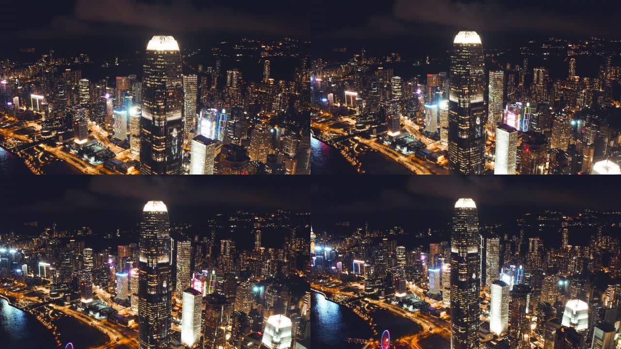 香港夜晚的无人机景观