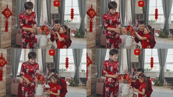 农历新年的中国家庭装饰树枝
