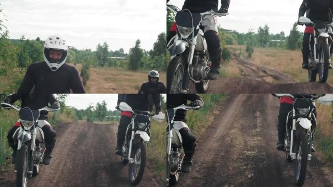 男子沿着土路骑摩托车