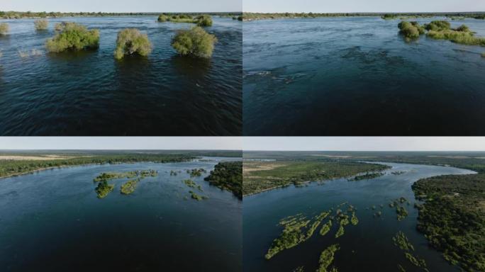 空中飞越巨大的赞比西河，流向联合国教科文组织世界遗产维多利亚瀑布