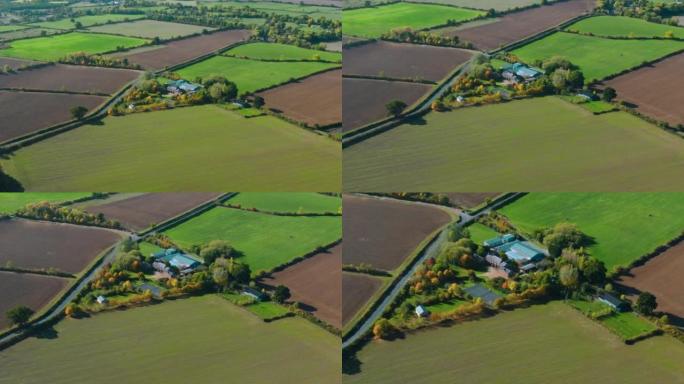 英国农场的鸟瞰图生态农业农田航拍庄稼种植