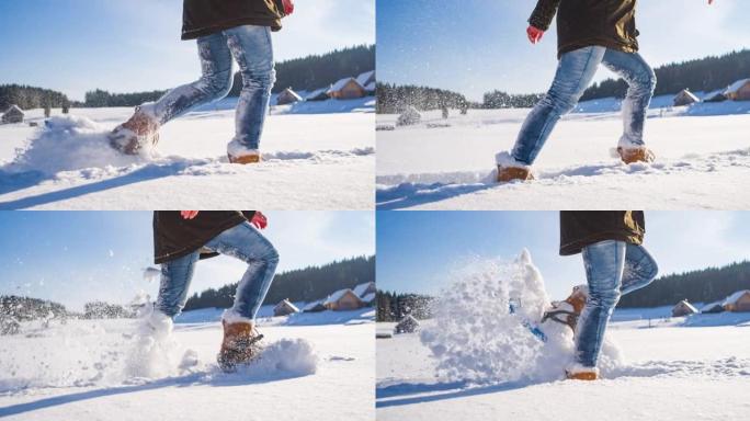 冬季徒步旅行和雪鞋行走，风景田园风光