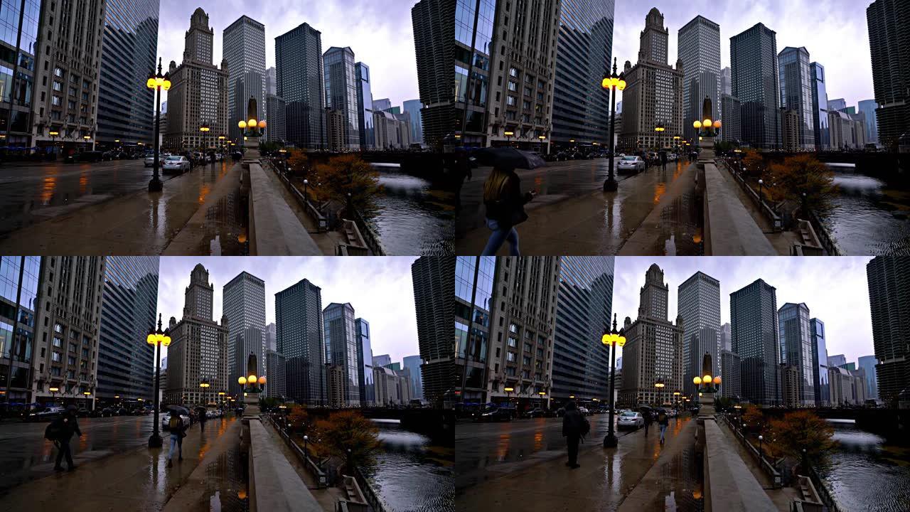 芝加哥桥。路灯人行道公路