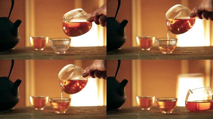亚洲传统养生饮茶倒入茶杯