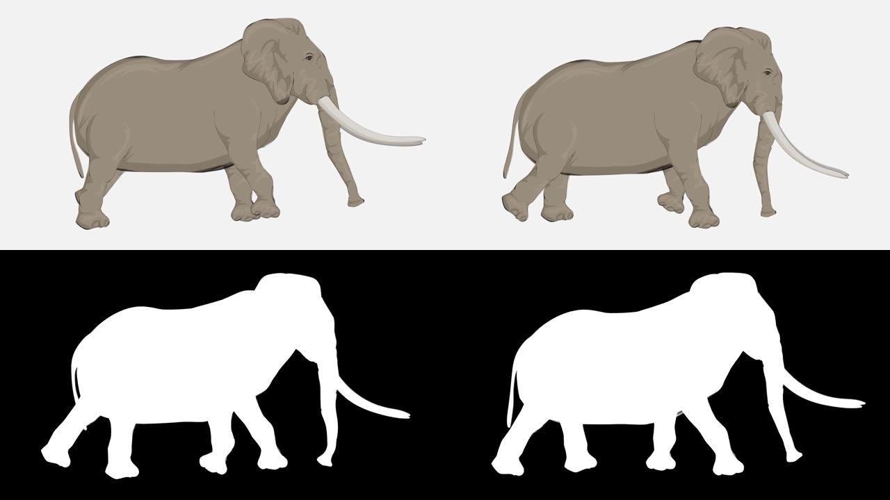 行走大象慢动作卡通动画。动物，野生动物，游戏，返校的概念，3d动画，电影，有机，色键，角色动画，设计
