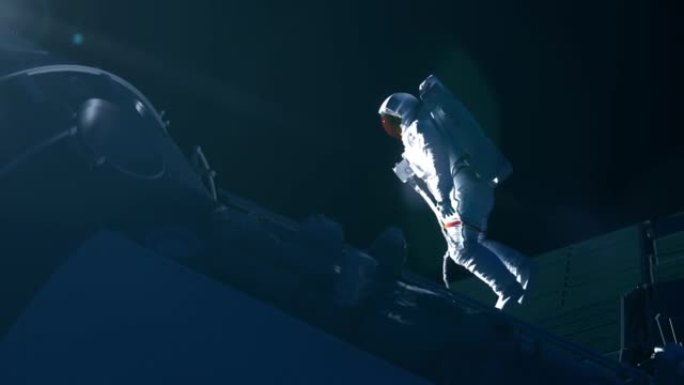 在外部空间工作的宇航员的3D渲染模型