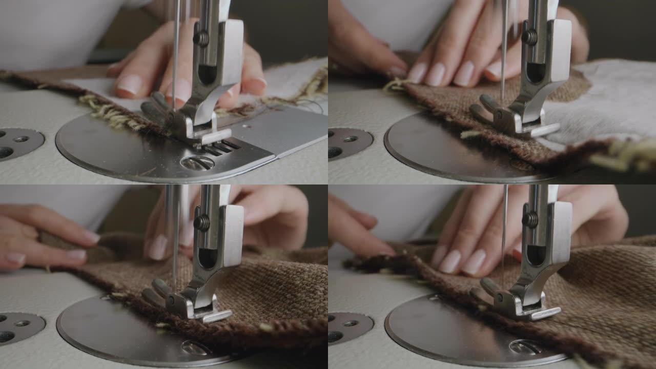 女人在缝纫机上缝制衣服