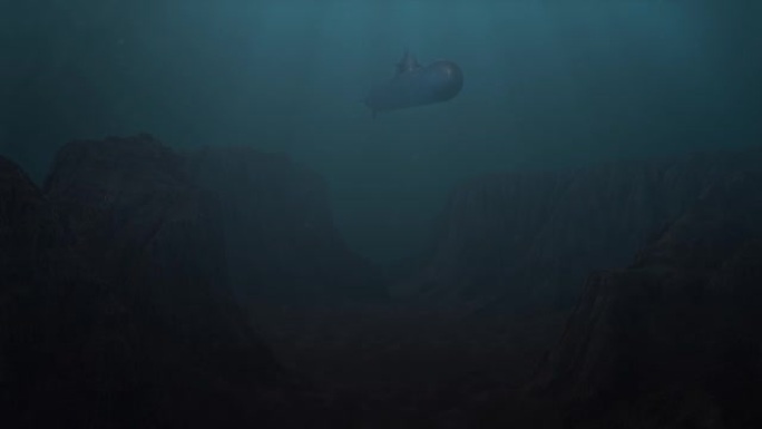 潜艇下降到水下峡谷