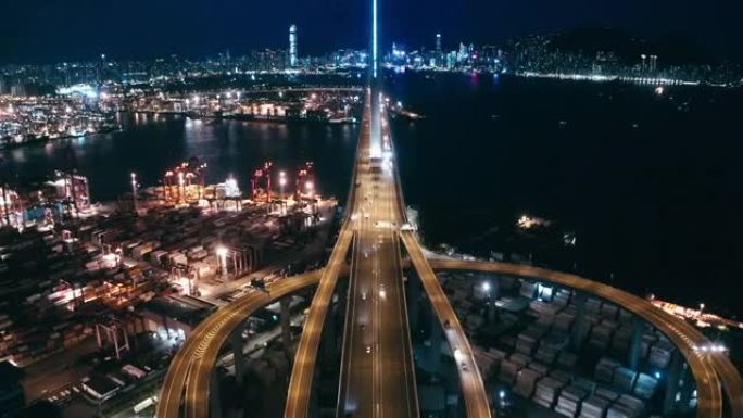 香港夜间的石匠桥高架桥香港城市夜景交通便
