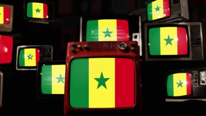 塞内加尔国旗和老式电视。4k分辨率。