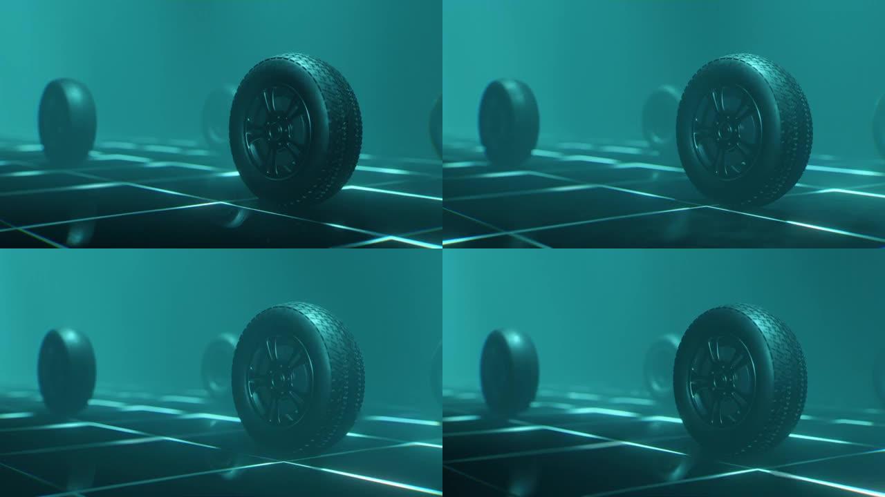 运动中汽车轮胎的3D可视化