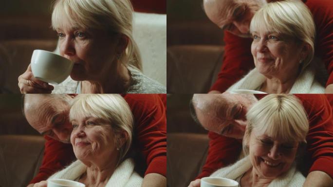 老人用茶拥抱女人实拍视频素材宣传片