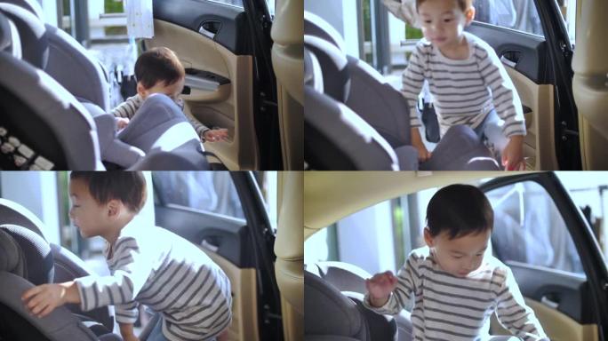 小男孩自己去汽车座椅婴儿