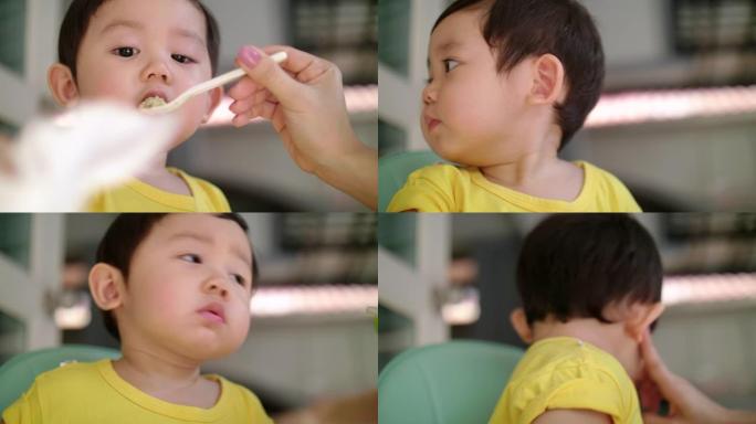 日本小男孩被妈妈喂汤
