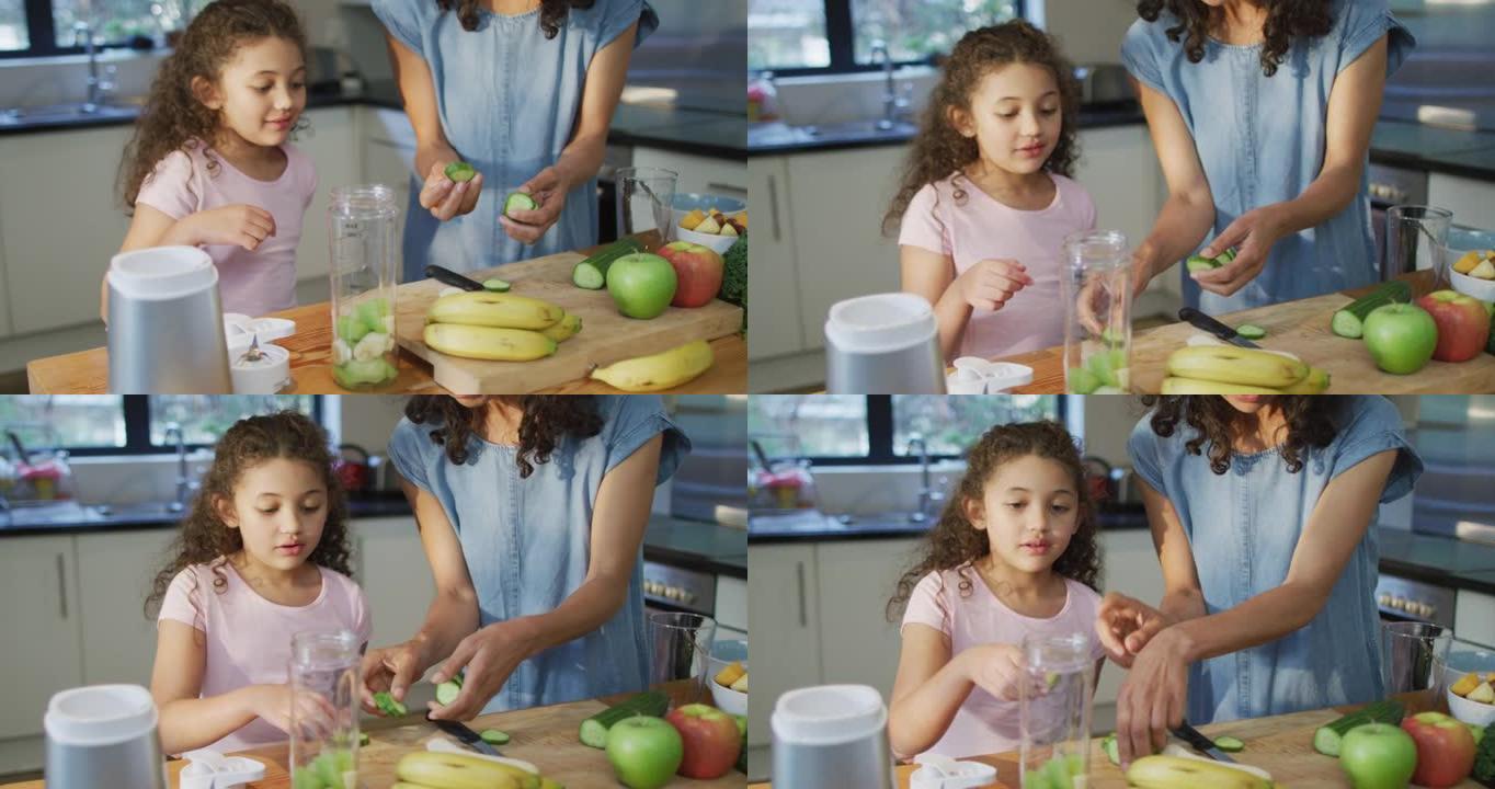 混血母女在厨房一起做饭