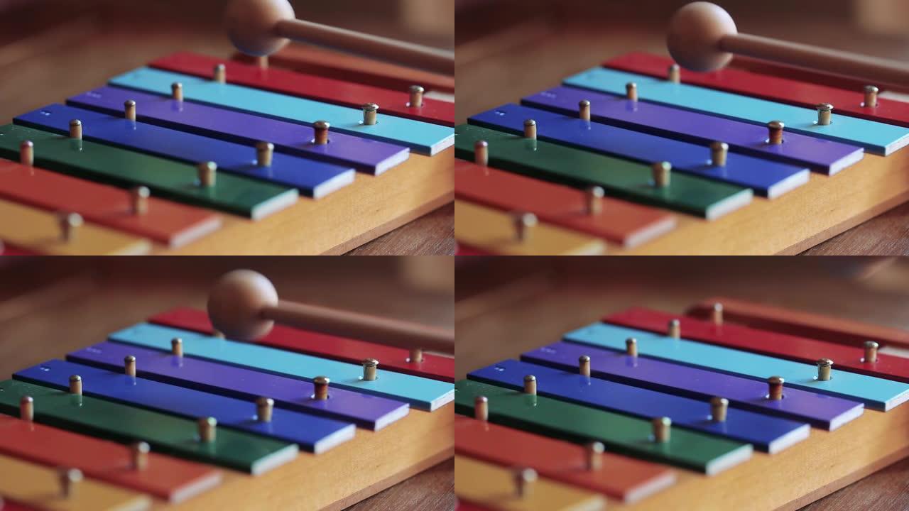 多色木制木琴。特写。4k分辨率。