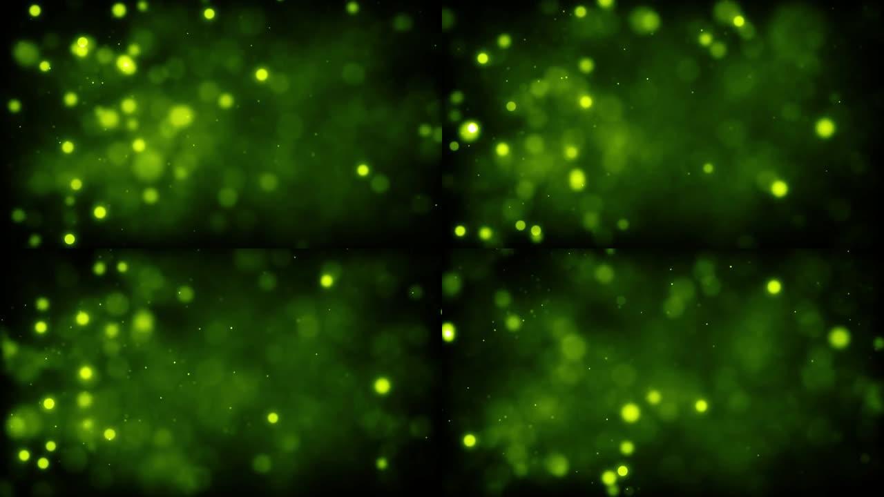 4k抽象粒子波Bokeh背景-绿色-美丽闪光循环股票视频