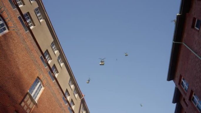交付无人机在建筑物上飞来飞去