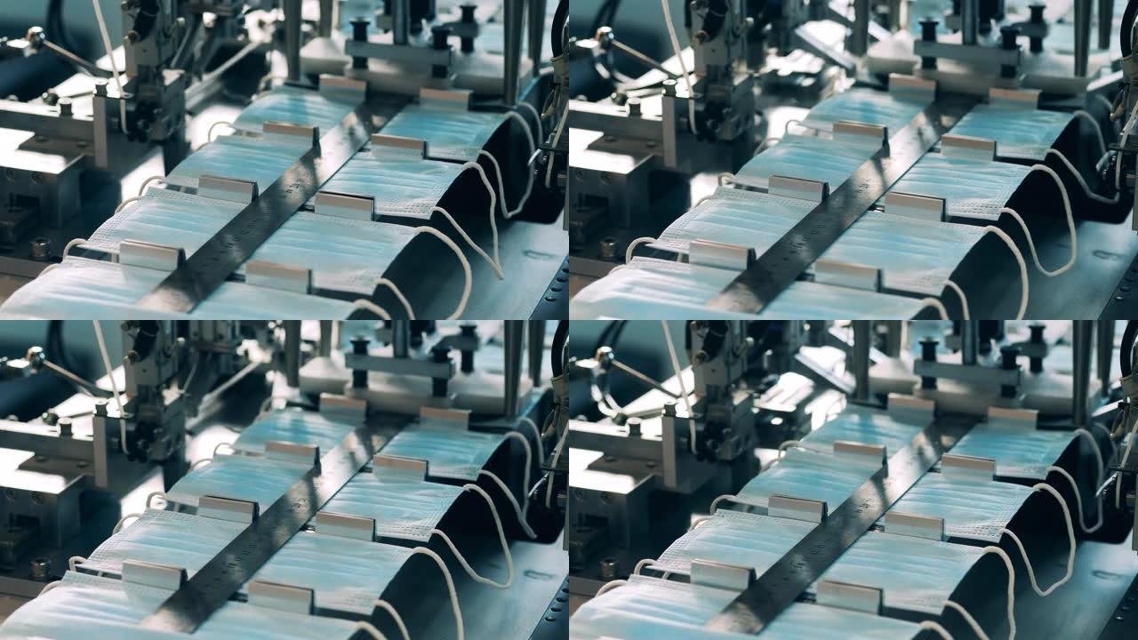 一家面膜生产厂的现代面膜制造机。特写